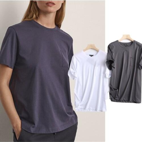 England Style Solid Simple O-neck Pockets Cotton Basic Tshirt Summer Tshirt Women 2021 Simple Style Thin Section Tops