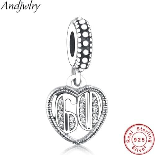 Fit Original Charm Bracelets 925 Sliver 60th Celebration Dangle Charm Fit Pendant Berloque 925 Charm
