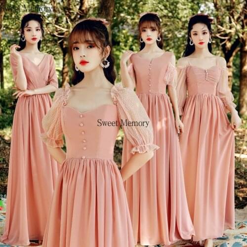 Custom Made Pink Chiffon Bridesmaid Dresses Long for Women Elegant Vestidos Sweet Memory 2021 Prom Gown For Ceremony Party Dress