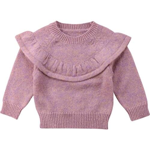 2018 Newly Autumn Winter Lovely Toddler Baby Girls Sweater Tops Long Sleeve Solid Ruffles Pullover Tops Outfit 0-3Y