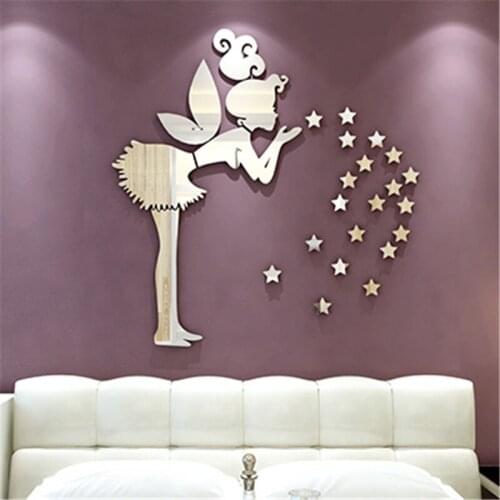 Creative Little Angel 3d stereo acrylic mirror wall sticker living room backdrop bedroom childrens room decoration Diy stickers