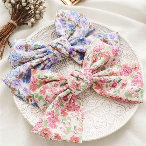 Women Sweet Floral Big Bow Hairpin Girls Retro Temperament Spring Clip Elastic Fashion Hair Clip High Quality Hair Accessories