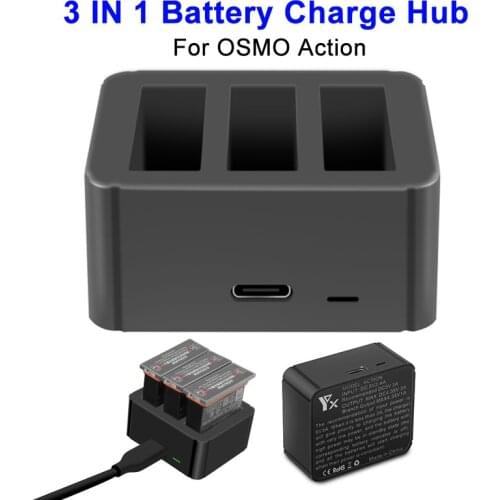 3 in 1 OSMO ACTION Battery Charger Hub TYPE-C Input 4.35V Lithium Charging Kit for DJI OSMO ACTION Accessories Battery