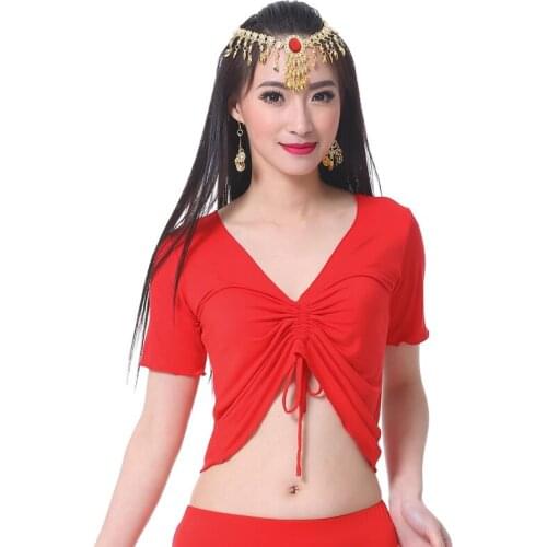 Latin Dance Clothes Womens Short-sleeved Shirts Solid Color Top Belly Dance Costumes Yoga Tops Performance Costumes 9 Colors