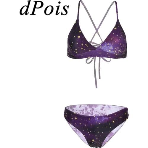Womens Bikini Swimsuits Sets Femme Galaxy Print Crisscross Wire-free Padded Sexy Bikinis Swimwear Bathing Suits Summer Beachwear