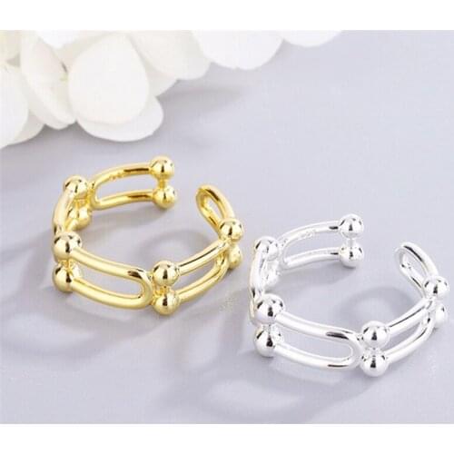 Sole Memory Double Layere Cute Geometric Personality 925 Sterling Silver Female Resizable Opening Rings SRI912
