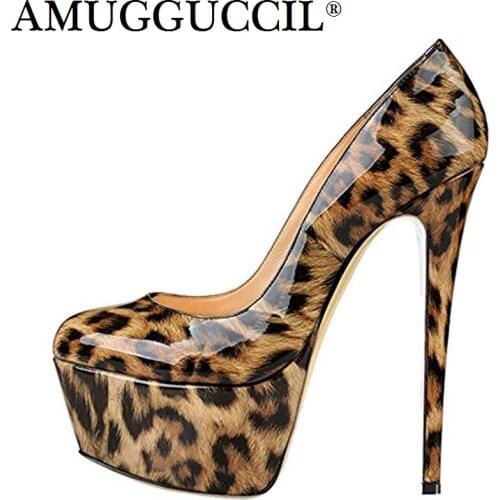 2020 New Plus Big Size 35-52 Black Leopard Gray Yellow Fashion Sexy High Heel Platform Spring Lady Shoes Women Pumps D1226