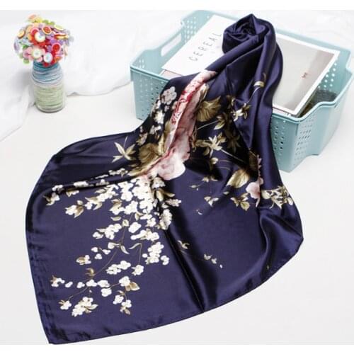90*90cm Silk Flower Scarves Women Foulard Square Head Hijab Scarf Ladies Satiny Shawl wrap muffler pareo female hijab poncho