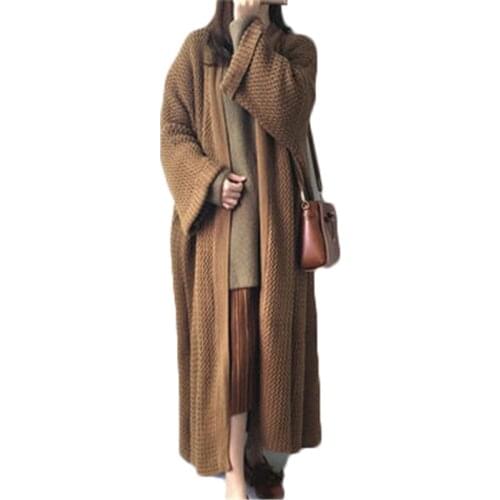 New Spring Autumn Womens Knitted Cardigans Casual Loose Large Size Trendy Fat Lady Outerwear Sweaters V-Neck Female Long Coats