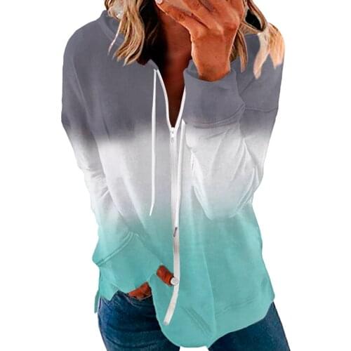 Hoodie Womens 2021 Autumn Zippers Hoodie Long Sleeve Hooded Sweatshirt Patchwork Color Collision Pocket Drawstring Hoodie Coats