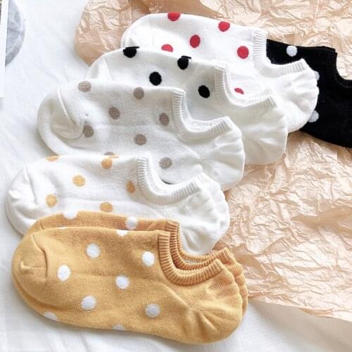 3 Pairs 2021 New Korea Cotton Woman Invisible Socks Cartoon Cute Dots Printing Socks Japanese Fashion Kawaii Short Socks Women
