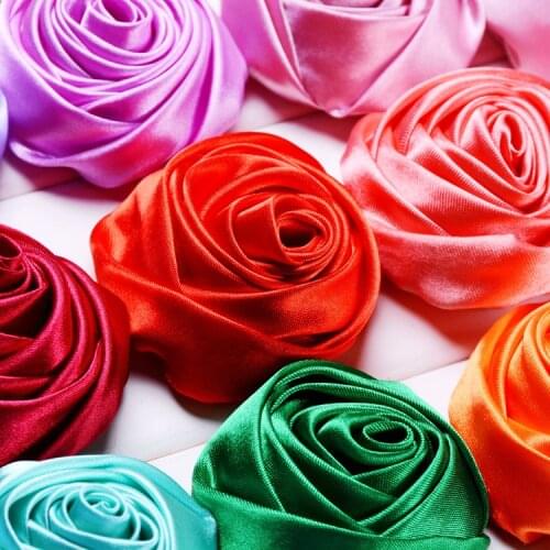 30pcs 5cm Satin Rose Ribbon Rosettes Flower DIY Wedding Decor Appliques Craft Girls Hair Accessories