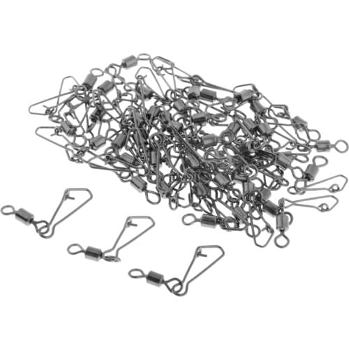 50pcs Stainless Steel Fishing Ball Bearing Rolling Swivels with Hooked Snaps