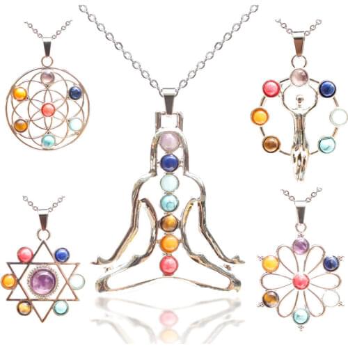 7 Chakra Balanced Natural Stone Healing Reiki Yoga Beads Healing Crystal Necklace