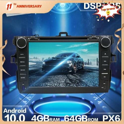 Aotsr PX6 Android 10.0 4+64G Car Radio GPS Navigation DSP For Toyota Corolla 2007-2013 Car HD Stereo Video Multimedia DVD Player