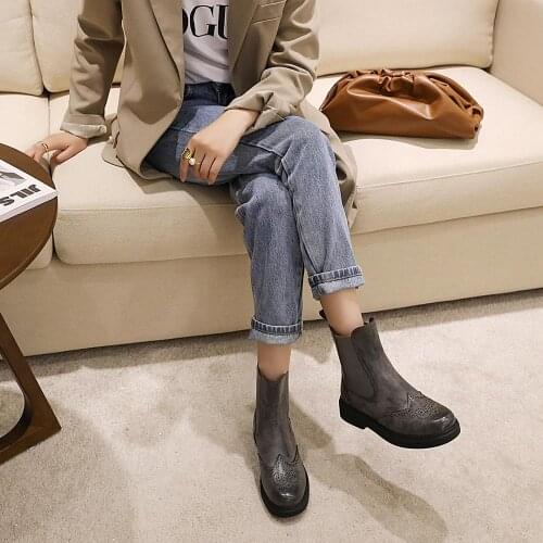 Osunlina Chelsea Ankle Boots Round Toe Black Brown Gray Baroque Martin Boots Slip On Handmade Elegant Womans Autumn Shoes A105