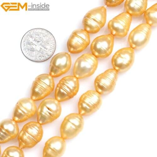 Gem-inside Natural Large Gold Pear Drop Cultured Freshwater Pearls Beads for Jewelry Making 15'' DIY Jewellery