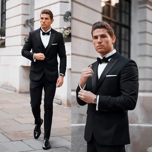 Black Mens 3 Piece Suits Classic Peaky Blinder Suit Slim Fit Vintage Business Jacket Pants Vest Custom Wedding Tuxedos