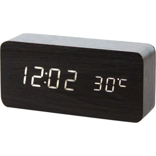 Wooden LED Alarm Clocks Temperature Electronic Clock Sounds Control Digital LED Display Desktop Calendar Table clock