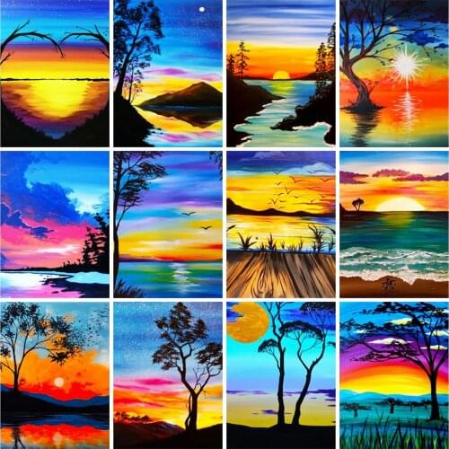 EverShine Diamond Painting Full Square Tree Picture Rhinestones Diamond Mosaic Sunset Cross Stitch Kits Landscape Handmade Art