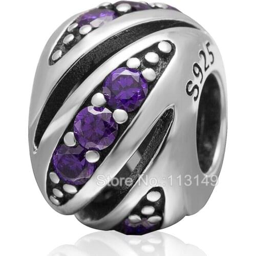 Purple Pink CZ Zircon Micro Pave 100% Authentic 925 Sterling Silver European Charm Beads Fine Jewellery Findings SZPB234