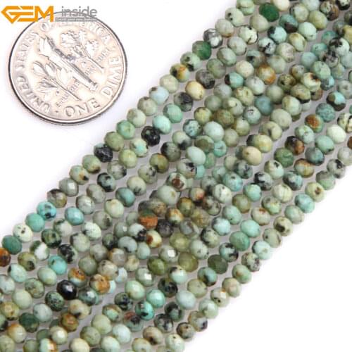 Gem-inside Natural AAA Grade Faceted Africa Turquoise Stone Beads Rondelle Spacer Beads For Jewelry Making DIY 15" Christmas