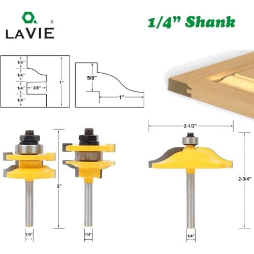 1/4" Shank 3pcs Large Door Panel Cabinet Tenon Router Bit Cabinet Rail & Stile Set Panel Raiser Ogee Wood Milling Cutter MC01046