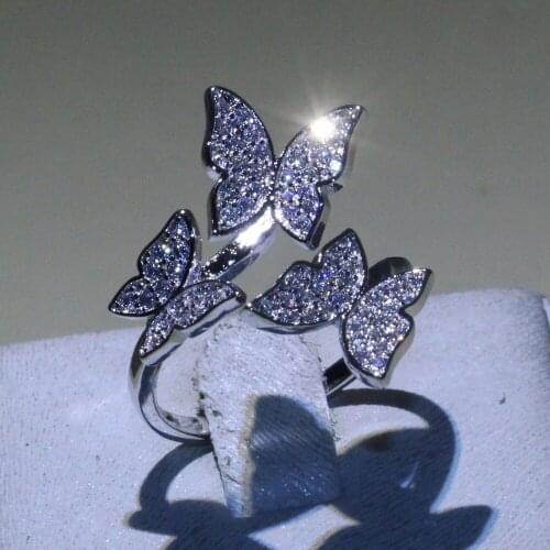 Open Ring for Women Luxury Jewelry 925 Sterling Silver White Clear 5A Adjustable CZ Party Wedding Band Butterfly Rings Gift