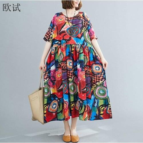 Plus Size Summer Beach Dress 2020 Bohemian Ladies Dresses Cotton Floarl Print Women Casual Loose Long Boho Elegant Dress Vestido