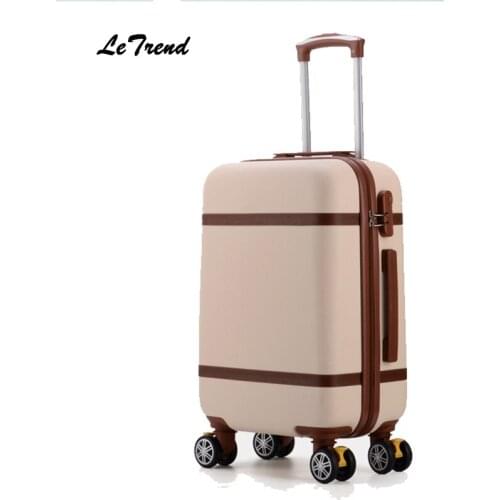 Letrend Vintage ABS+PC Rolling Luggage Spinner Trolley Women Travel Bag 20 inch Cabin Suitcases Wheel 24/26 inch Retro Trunk