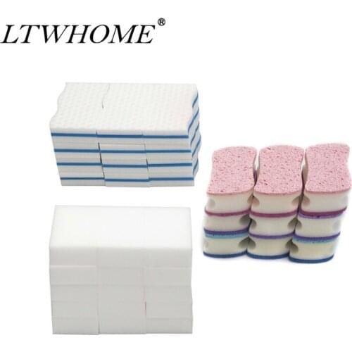 LTWHOME Cleaing Sponge Set Dual Sided Multi-Use Scrunge Scrub Cleaning Sponge with Melamine Foam Sponge