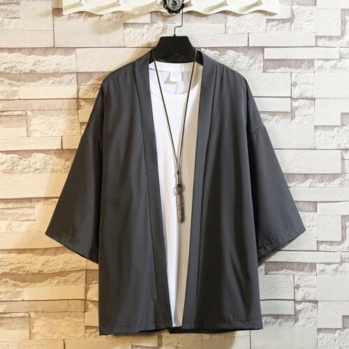 Kimono Men Japanese Kimono Traditional Jackets Japanese-style Mens Solid Color Thin Cardigan Casual Sunscreen Harajuku