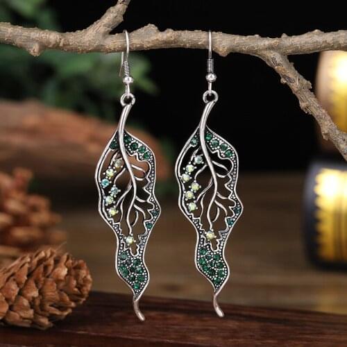 New Arrival Long Leaf Simple Earrings Womens Fancy Color Diamond Accessory Earrings Fashion Personality Vintage Style Eardrop