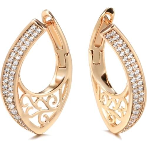 Kinel New Ethnic Earrings 585 Rose Gold Micro Wax Inlay Natural Zircon Hollow Flower Drop Earring For Women Vintage Jewelry