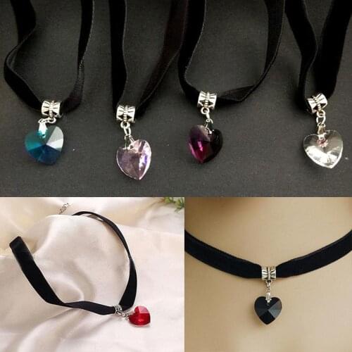 New 1x Gothic Velvet Heart Crystal Choker Handmade Necklace Pendant Retro 80 90s