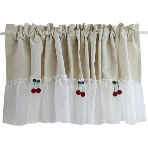 American Pastoral Style Half Curtains Lace Cotton Linen Fabric Tube Curtain Coffee Tulle Short Curtains For Bar Kitchen