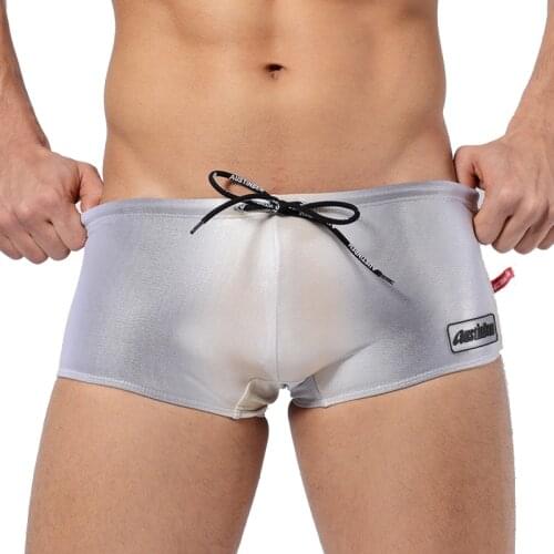 Austinbem Brand Sexy Glitter Men Swimwear Beach Wear Man Swimming Briefs Surf Shine Boxer Shorts Suits Gay Mens Pouch Swimsuit