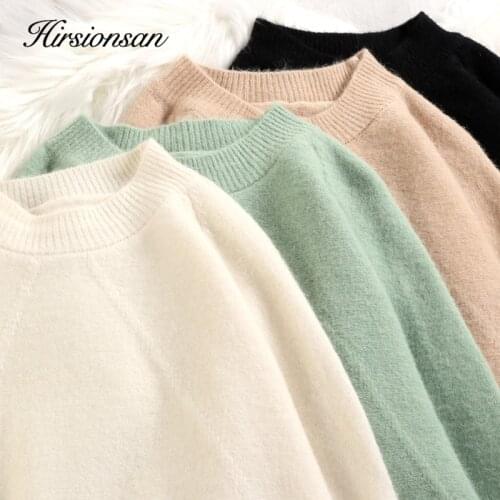 Hirsionsan Sweater Women Winter Harajuku Solid Color Pullover Thicken Casual New Knitted Loose Clothes Stretch Warm Female Tops