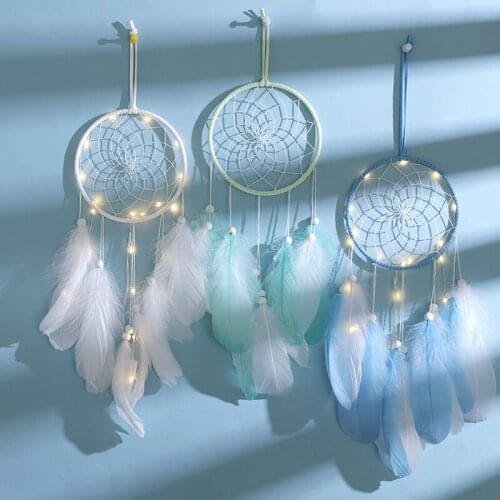 Home decoration girls heart room pendant simple dream catcher small night lamp hand woven lovely gift