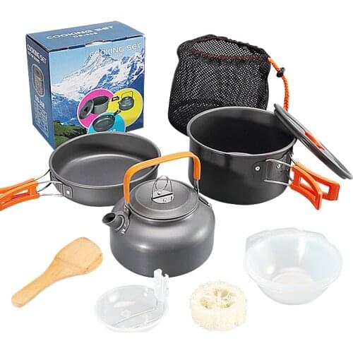 Outdoor Camping Tableware Ultralight Aluminum Cookware Set Durable Hiking Picnic Pot Teapot Portable Cooking Accesorios X801B