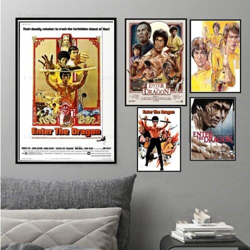 Kung Fu Actor Bruce Lee Vintage Poster and Prints Figure Portrait Canvas Painting Wall Art Picture Room Interior Decor