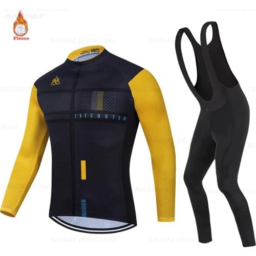 Winter Cycling Jersey Set 2021 Pro Team Raudax Fleece Cycling Clothing MTB Cycling Bib Pants Set Ropa Ciclismo Triathlon Suit