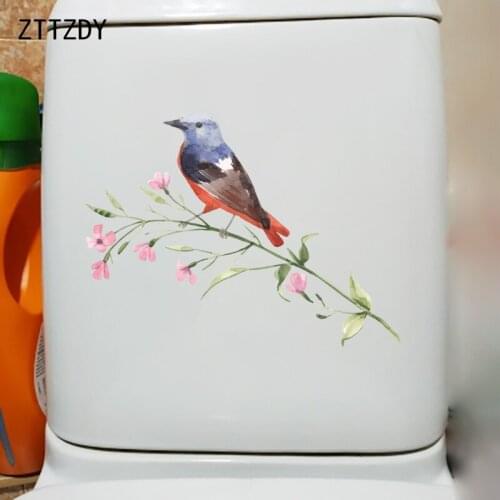 ZTTZDY 24.9CM×19CM Bird On Flower Branch Funny WC Toilet Stickers Classical Home Wall Decoration T2-0981