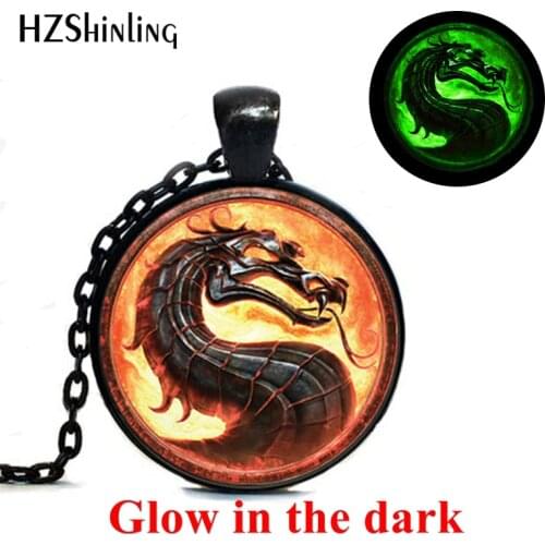 2019 New Fashion Dragon Necklaces Mortal Kombat Pendants Glass Dome Jewelry Glowing Necklace Pendant Glow in the Dark