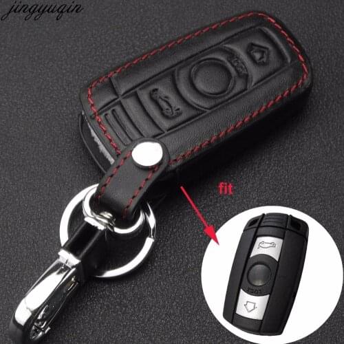 Jingyuqin 3 Button Leather Car Key Case Styling Cover For BMW 1 3 5 6 Series Car Key Shell Blade Fob E90 E91 E92 E60 Holder