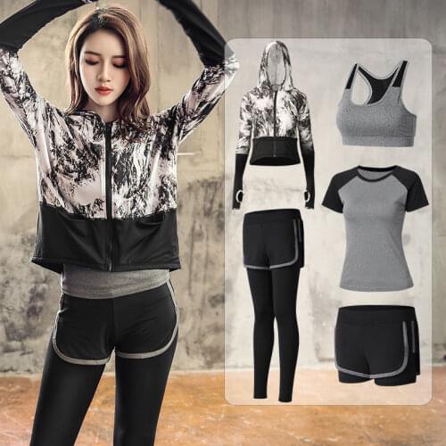 5 Pcs/Set Womens Tracksuit Gym Fitness Compression Sports Suit Clothes Running Jogging Sport Wear Exercise Workout Tights