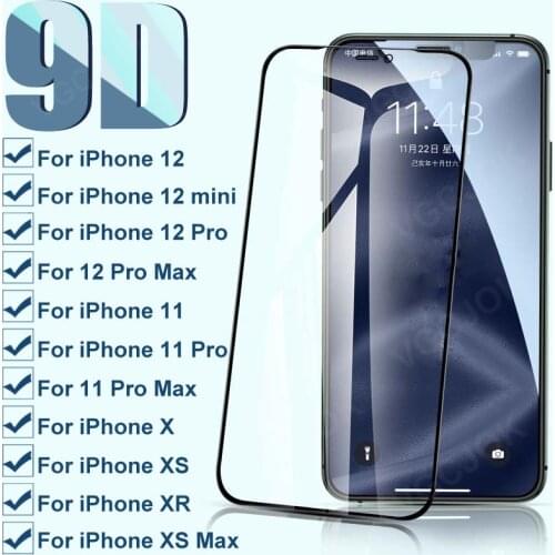 9D Full Protective Glass For iPhone 12 mini 12Pro Max Tempered Screen Protector On The iphone 11 Pro XS Max X XR Glass Film Case