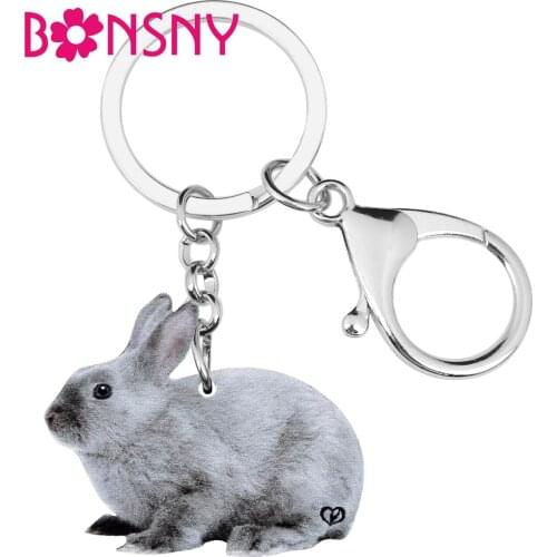Bonsny Acrylic Gray Easter Hare Rabbit Bunny Keychains Animal Keyring Jewelry For Women Kids Classic Bag Car Wallet Accessories