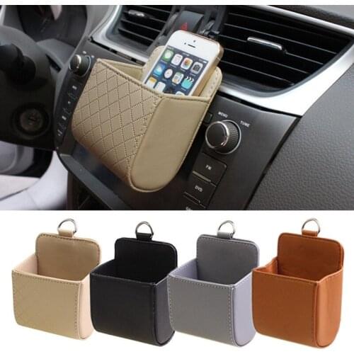 Auto Vent Outlet Trash Box PU Leather Car Mobile Phone Holder Storage Bag Organizer Automobile Hanging Box Car Styling 4 Colors