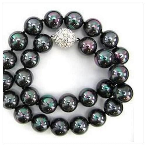 Belle 10mm Noir Sud Mer Nacre Collier 18 "